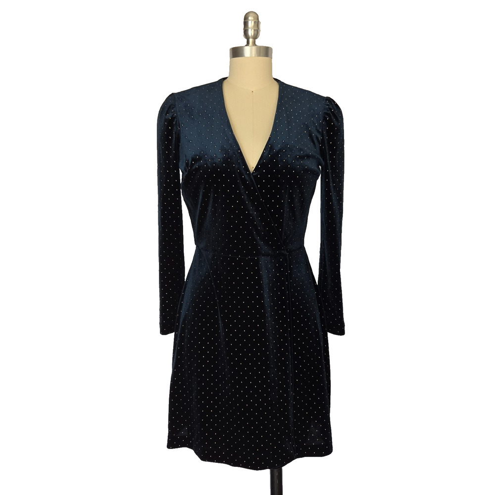 Alexia Admor Amelia Velvet Studded Wrap Dress Size Small Dark Green Long Sleeve